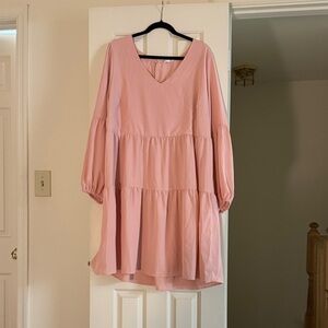 Chic Pink V-Neck Women's Dress